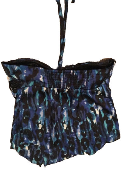 Bebe Shirt Top Size S Small Multi Color Blue / Black Halter Top - Picture 6 of 7